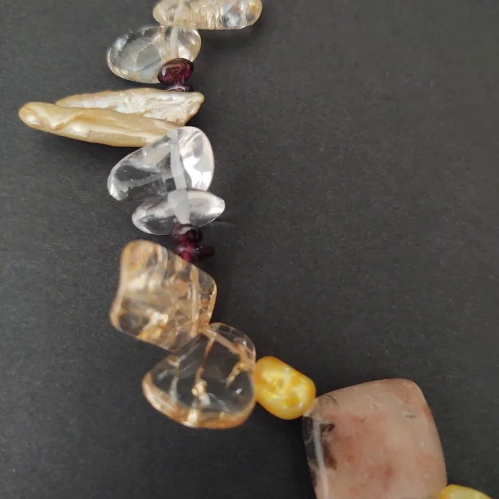 Stone, glass and shell necklace